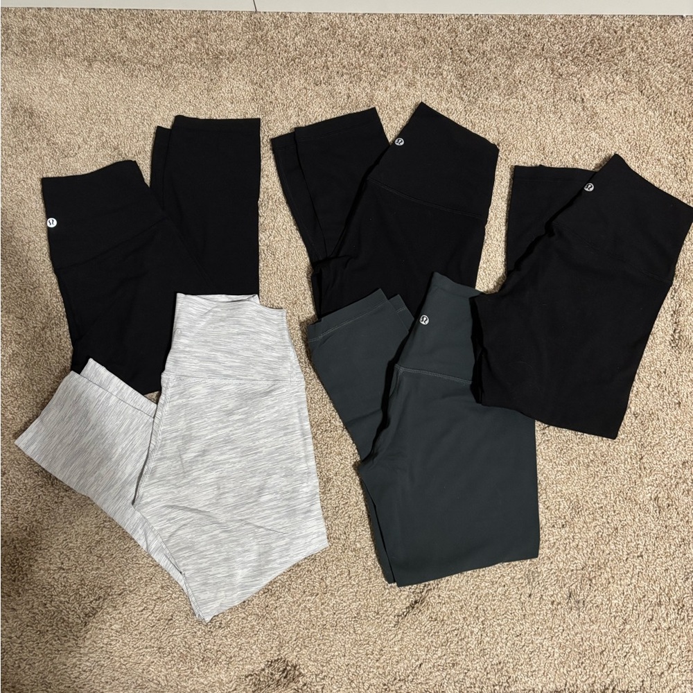 lululemon cropped athletica Black, dark green, and gray/White Leggings Set of 5.